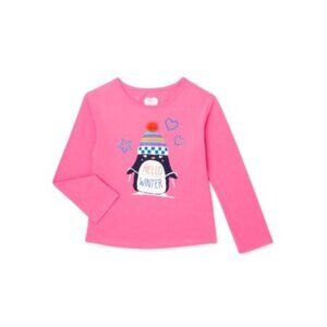 Girls Pink "Hello Winter" Long-Sleeve Graphic T-Shirt Penguin Print Size 6 365 K